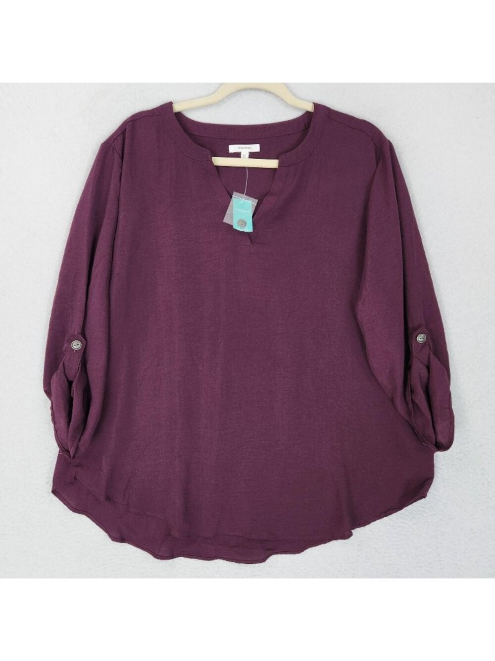 Maurices Shirt Womens XL Burgundy Maroon V Neck 3/4 Sleeve Top Lightweight NEW